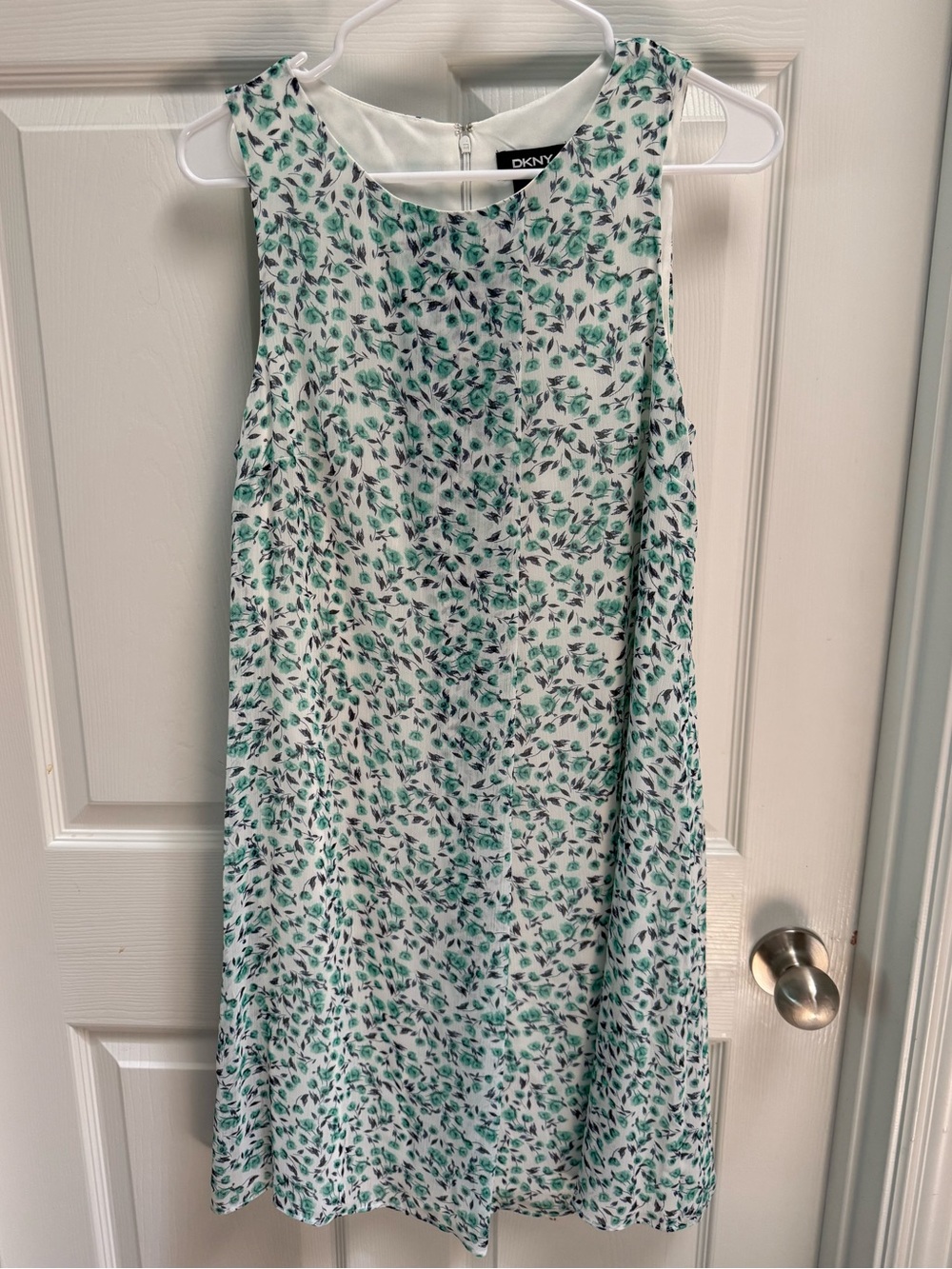 DKNY White Midi Dress with Green Leaf Print